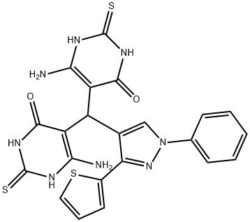 6-amino-5-{(6-amino-4-oxo-2-thioxo-1,2,3,4-tetrahydro-5-pyrimidinyl)[1-phenyl-3-(2-thienyl)-1H-pyrazol-4-yl]methyl}-2-thioxo-2,3-dihydro-4(1H)-pyrimidinone 结构式