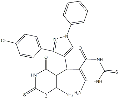 6-amino-5-{(6-amino-4-oxo-2-thioxo-1,2,3,4-tetrahydro-5-pyrimidinyl)[3-(4-chlorophenyl)-1-phenyl-1H-pyrazol-4-yl]methyl}-2-thioxo-2,3-dihydro-4(1H)-pyrimidinone 结构式