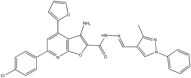 3-amino-6-(4-chlorophenyl)-4-(2-furyl)-N'-[(3-methyl-1-phenyl-1H-pyrazol-4-yl)methylene]furo[2,3-b]pyridine-2-carbohydrazide 结构式