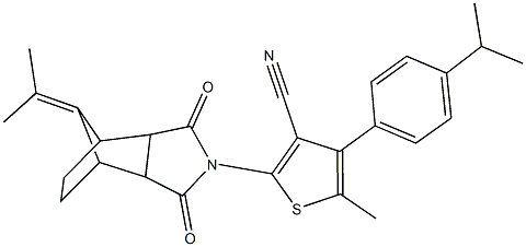 4-(4-isopropylphenyl)-5-methyl-2-[10-(1-methylethylidene)-3,5-dioxo-4-azatricyclo[5.2.1.0~2,6~]dec-4-yl]-3-thiophenecarbonitrile,496010-74-3,结构式