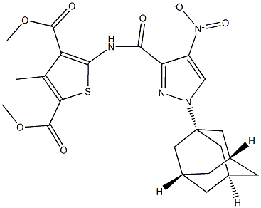 dimethyl 5-[({1-(1-adamantyl)-4-nitro-1H-pyrazol-3-yl}carbonyl)amino]-3-methyl-2,4-thiophenedicarboxylate 化学構造式