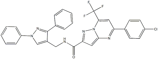 5-(4-chlorophenyl)-N-[(1,3-diphenyl-1H-pyrazol-4-yl)methyl]-7-(trifluoromethyl)pyrazolo[1,5-a]pyrimidine-2-carboxamide,496011-03-1,结构式