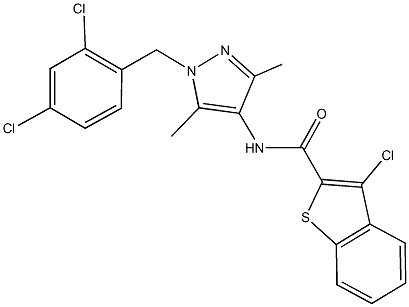 3-chloro-N-[1-(2,4-dichlorobenzyl)-3,5-dimethyl-1H-pyrazol-4-yl]-1-benzothiophene-2-carboxamide,496011-05-3,结构式