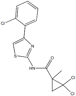 2,2-dichloro-N-[4-(2-chlorophenyl)-1,3-thiazol-2-yl]-1-methylcyclopropanecarboxamide 化学構造式