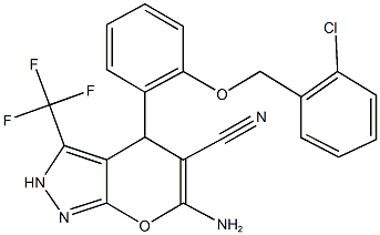 6-amino-4-{2-[(2-chlorobenzyl)oxy]phenyl}-3-(trifluoromethyl)-2,4-dihydropyrano[2,3-c]pyrazole-5-carbonitrile 结构式