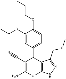 6-amino-4-(3-ethoxy-4-propoxyphenyl)-3-(methoxymethyl)-1,4-dihydropyrano[2,3-c]pyrazole-5-carbonitrile 结构式