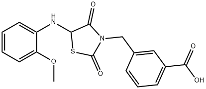 3-{[5-(2-methoxyanilino)-2,4-dioxo-1,3-thiazolidin-3-yl]methyl}benzoic acid 化学構造式