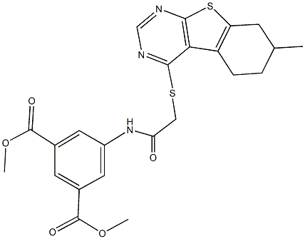 dimethyl 5-({[(7-methyl-5,6,7,8-tetrahydro[1]benzothieno[2,3-d]pyrimidin-4-yl)sulfanyl]acetyl}amino)isophthalate,496022-03-8,结构式