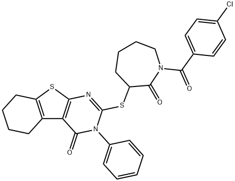 2-{[1-(4-chlorobenzoyl)-2-oxo-3-azepanyl]sulfanyl}-3-phenyl-5,6,7,8-tetrahydro[1]benzothieno[2,3-d]pyrimidin-4(3H)-one 结构式