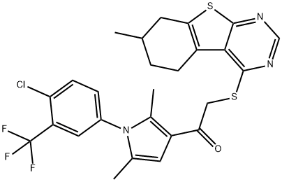 1-{1-[4-chloro-3-(trifluoromethyl)phenyl]-2,5-dimethyl-1H-pyrrol-3-yl}-2-[(7-methyl-5,6,7,8-tetrahydro[1]benzothieno[2,3-d]pyrimidin-4-yl)sulfanyl]ethanone Structure