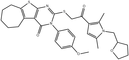 2-({2-[2,5-dimethyl-1-(tetrahydrofuran-2-ylmethyl)-1H-pyrrol-3-yl]-2-oxoethyl}sulfanyl)-3-(4-methoxyphenyl)-3,5,6,7,8,9-hexahydro-4H-cyclohepta[4,5]thieno[2,3-d]pyrimidin-4-one|