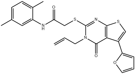 2-{[3-allyl-5-(2-furyl)-4-oxo-3,4-dihydrothieno[2,3-d]pyrimidin-2-yl]sulfanyl}-N-(2,5-dimethylphenyl)acetamide Struktur