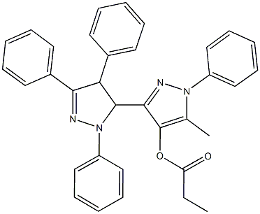 5-methyl-4',5'-dihydro-1,1',3',4'-tetraphenyl-3,5'-bis(1H-pyrazole)-4-yl propionate 化学構造式