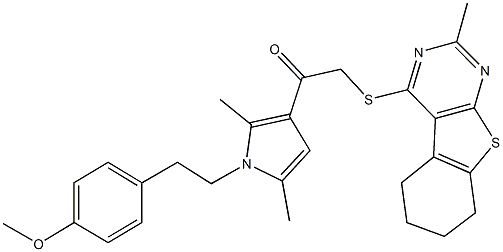 496025-01-5 1-{1-[2-(4-methoxyphenyl)ethyl]-2,5-dimethyl-1H-pyrrol-3-yl}-2-[(2-methyl-5,6,7,8-tetrahydro[1]benzothieno[2,3-d]pyrimidin-4-yl)sulfanyl]ethanone