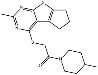 2-methyl-6,7-dihydro-5H-cyclopenta[4,5]thieno[2,3-d]pyrimidin-4-yl 2-(4-methyl-1-piperidinyl)-2-oxoethyl sulfide|