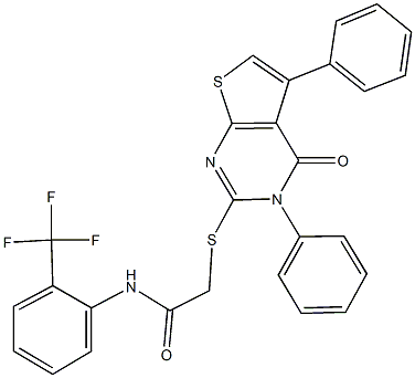 2-[(4-oxo-3,5-diphenyl-3,4-dihydrothieno[2,3-d]pyrimidin-2-yl)sulfanyl]-N-[2-(trifluoromethyl)phenyl]acetamide 化学構造式