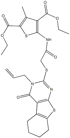 diethyl 5-({[(3-allyl-4-oxo-3,4,5,6,7,8-hexahydro[1]benzothieno[2,3-d]pyrimidin-2-yl)sulfanyl]acetyl}amino)-3-methyl-2,4-thiophenedicarboxylate 结构式