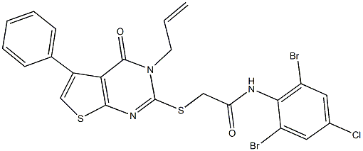 2-[(3-allyl-4-oxo-5-phenyl-3,4-dihydrothieno[2,3-d]pyrimidin-2-yl)sulfanyl]-N-(2,6-dibromo-4-chlorophenyl)acetamide Struktur
