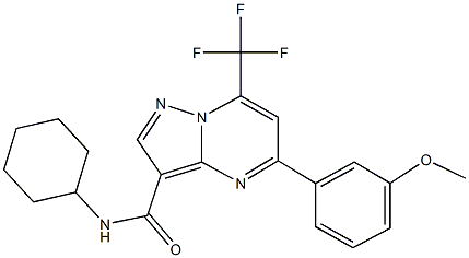 N-cyclohexyl-5-(3-methoxyphenyl)-7-(trifluoromethyl)pyrazolo[1,5-a]pyrimidine-3-carboxamide,496031-85-7,结构式