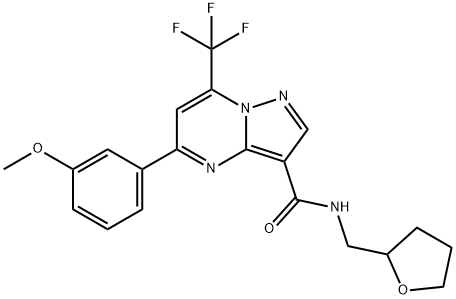 5-(3-methoxyphenyl)-N-(tetrahydro-2-furanylmethyl)-7-(trifluoromethyl)pyrazolo[1,5-a]pyrimidine-3-carboxamide 结构式