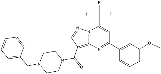 3-[3-[(4-benzyl-1-piperazinyl)carbonyl]-7-(trifluoromethyl)pyrazolo[1,5-a]pyrimidin-5-yl]phenyl methyl ether Struktur