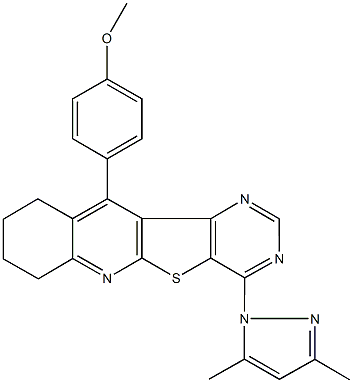 4-[4-(3,5-dimethyl-1H-pyrazol-1-yl)-7,8,9,10-tetrahydropyrimido[4',5':4,5]thieno[2,3-b]quinolin-11-yl]phenyl methyl ether Struktur