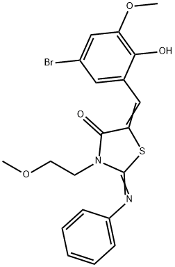 5-(5-bromo-2-hydroxy-3-methoxybenzylidene)-3-(2-methoxyethyl)-2-(phenylimino)-1,3-thiazolidin-4-one Structure