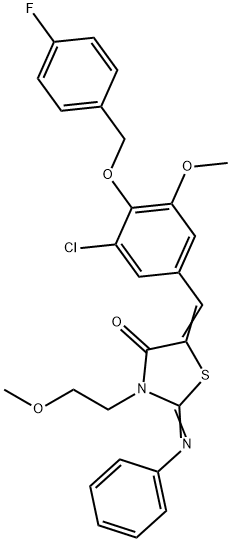 5-{3-chloro-4-[(4-fluorobenzyl)oxy]-5-methoxybenzylidene}-3-(2-methoxyethyl)-2-(phenylimino)-1,3-thiazolidin-4-one Structure