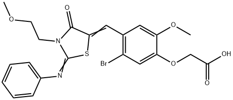 (5-bromo-2-methoxy-4-{[3-(2-methoxyethyl)-4-oxo-2-(phenylimino)-1,3-thiazolidin-5-ylidene]methyl}phenoxy)acetic acid Structure