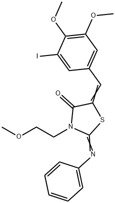 5-(3-iodo-4,5-dimethoxybenzylidene)-3-(2-methoxyethyl)-2-(phenylimino)-1,3-thiazolidin-4-one Structure