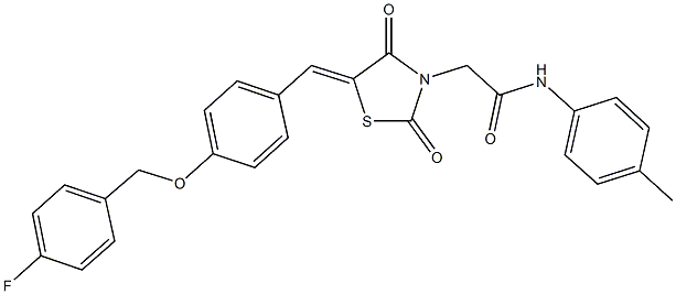 2-(5-{4-[(4-fluorobenzyl)oxy]benzylidene}-2,4-dioxo-1,3-thiazolidin-3-yl)-N-(4-methylphenyl)acetamide Structure