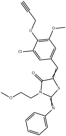 5-[3-chloro-5-methoxy-4-(2-propynyloxy)benzylidene]-3-(2-methoxyethyl)-2-(phenylimino)-1,3-thiazolidin-4-one 化学構造式