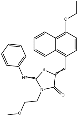 5-[(4-ethoxy-1-naphthyl)methylene]-3-(2-methoxyethyl)-2-(phenylimino)-1,3-thiazolidin-4-one,496767-47-6,结构式