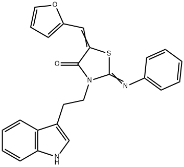 5-(2-furylmethylene)-3-[2-(1H-indol-3-yl)ethyl]-2-(phenylimino)-1,3-thiazolidin-4-one,496767-48-7,结构式