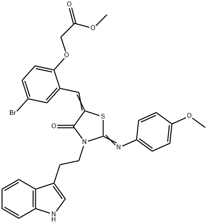 496767-59-0 methyl [4-bromo-2-({3-[2-(1H-indol-3-yl)ethyl]-2-[(4-methoxyphenyl)imino]-4-oxo-1,3-thiazolidin-5-ylidene}methyl)phenoxy]acetate