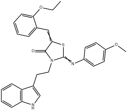5-(2-ethoxybenzylidene)-3-[2-(1H-indol-3-yl)ethyl]-2-[(4-methoxyphenyl)imino]-1,3-thiazolidin-4-one 化学構造式