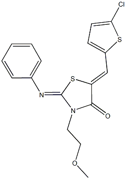 5-[(5-chloro-2-thienyl)methylene]-3-(2-methoxyethyl)-2-(phenylimino)-1,3-thiazolidin-4-one 结构式