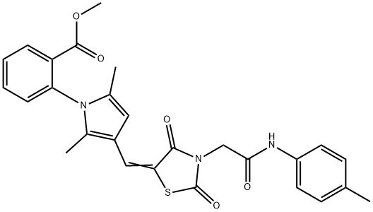 methyl 2-[3-({2,4-dioxo-3-[2-oxo-2-(4-toluidino)ethyl]-1,3-thiazolidin-5-ylidene}methyl)-2,5-dimethyl-1H-pyrrol-1-yl]benzoate 化学構造式