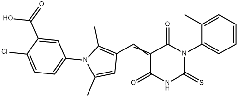 2-chloro-5-{2,5-dimethyl-3-[(1-(2-methylphenyl)-4,6-dioxo-2-thioxotetrahydro-5(2H)-pyrimidinylidene)methyl]-1H-pyrrol-1-yl}benzoic acid Struktur