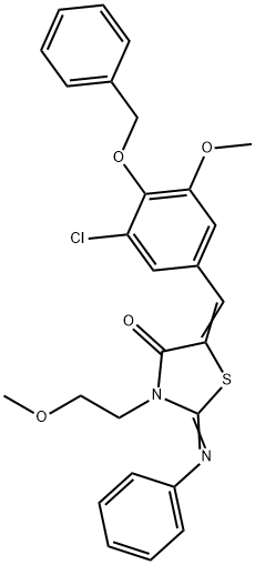 5-[4-(benzyloxy)-3-chloro-5-methoxybenzylidene]-3-(2-methoxyethyl)-2-(phenylimino)-1,3-thiazolidin-4-one Struktur