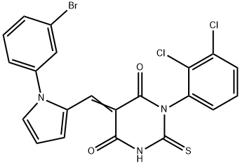 5-{[1-(3-bromophenyl)-1H-pyrrol-2-yl]methylene}-1-(2,3-dichlorophenyl)-2-thioxodihydro-4,6(1H,5H)-pyrimidinedione,496768-86-6,结构式
