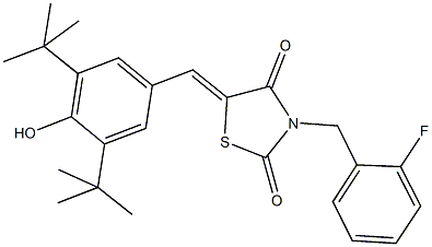 5-(3,5-ditert-butyl-4-hydroxybenzylidene)-3-(2-fluorobenzyl)-1,3-thiazolidine-2,4-dione Structure
