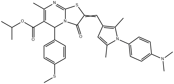 isopropyl 2-({1-[4-(dimethylamino)phenyl]-2,5-dimethyl-1H-pyrrol-3-yl}methylene)-7-methyl-5-[4-(methylsulfanyl)phenyl]-3-oxo-2,3-dihydro-5H-[1,3]thiazolo[3,2-a]pyrimidine-6-carboxylate Structure