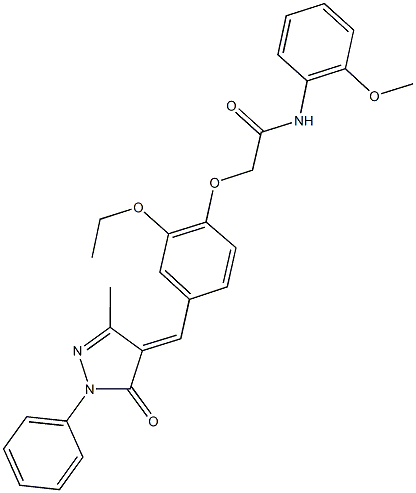 2-{2-ethoxy-4-[(3-methyl-5-oxo-1-phenyl-1,5-dihydro-4H-pyrazol-4-ylidene)methyl]phenoxy}-N-(2-methoxyphenyl)acetamide Structure