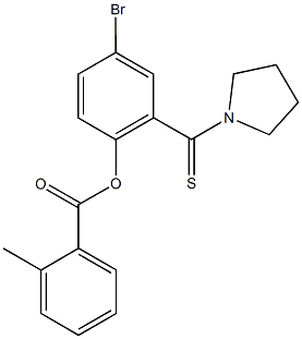 4-bromo-2-(pyrrolidin-1-ylcarbothioyl)phenyl 2-methylbenzoate 化学構造式