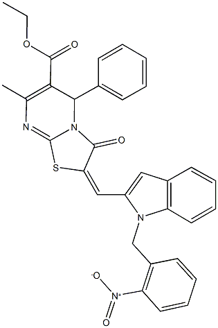 496769-63-2 ethyl 2-[(1-{2-nitrobenzyl}-1H-indol-2-yl)methylene]-7-methyl-3-oxo-5-phenyl-2,3-dihydro-5H-[1,3]thiazolo[3,2-a]pyrimidine-6-carboxylate