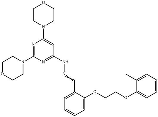 2-[2-(2-methylphenoxy)ethoxy]benzaldehyde (2,6-dimorpholin-4-ylpyrimidin-4-yl)hydrazone Struktur