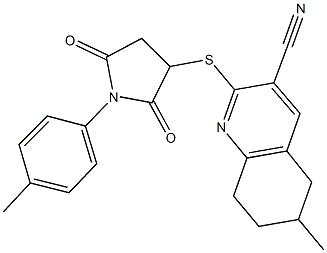 6-methyl-2-{[1-(4-methylphenyl)-2,5-dioxopyrrolidin-3-yl]thio}-5,6,7,8-tetrahydroquinoline-3-carbonitrile,496785-39-8,结构式