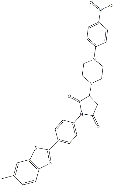 3-(4-{4-nitrophenyl}-1-piperazinyl)-1-[4-(6-methyl-1,3-benzothiazol-2-yl)phenyl]-2,5-pyrrolidinedione Structure