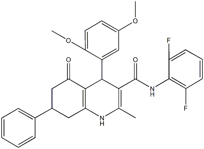 N-(2,6-difluorophenyl)-4-(2,5-dimethoxyphenyl)-2-methyl-5-oxo-7-phenyl-1,4,5,6,7,8-hexahydro-3-quinolinecarboxamide Struktur